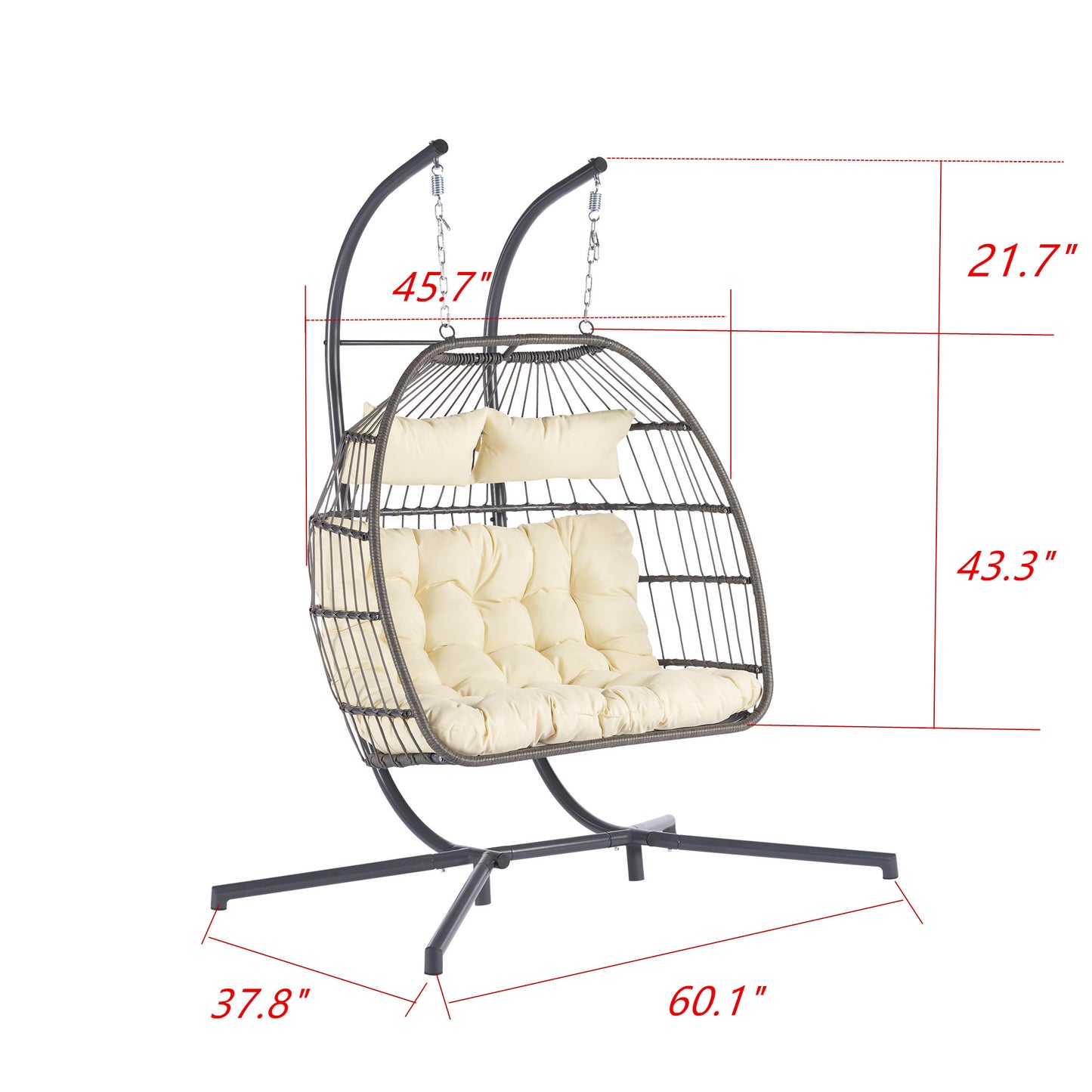 Melysen 2 Person Outdoor Rattan Hanging Chair Patio Wicker Egg Chair,Beige