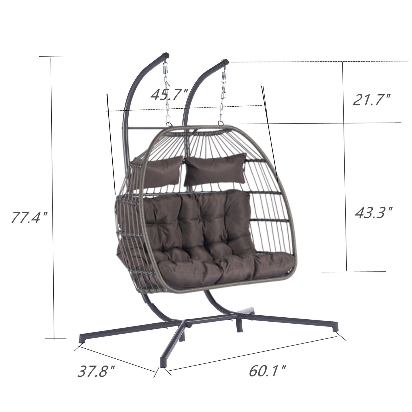 Melysen 2 Person Outdoor Rattan Hanging Chair Patio Wicker Egg Chair,Dark Gray