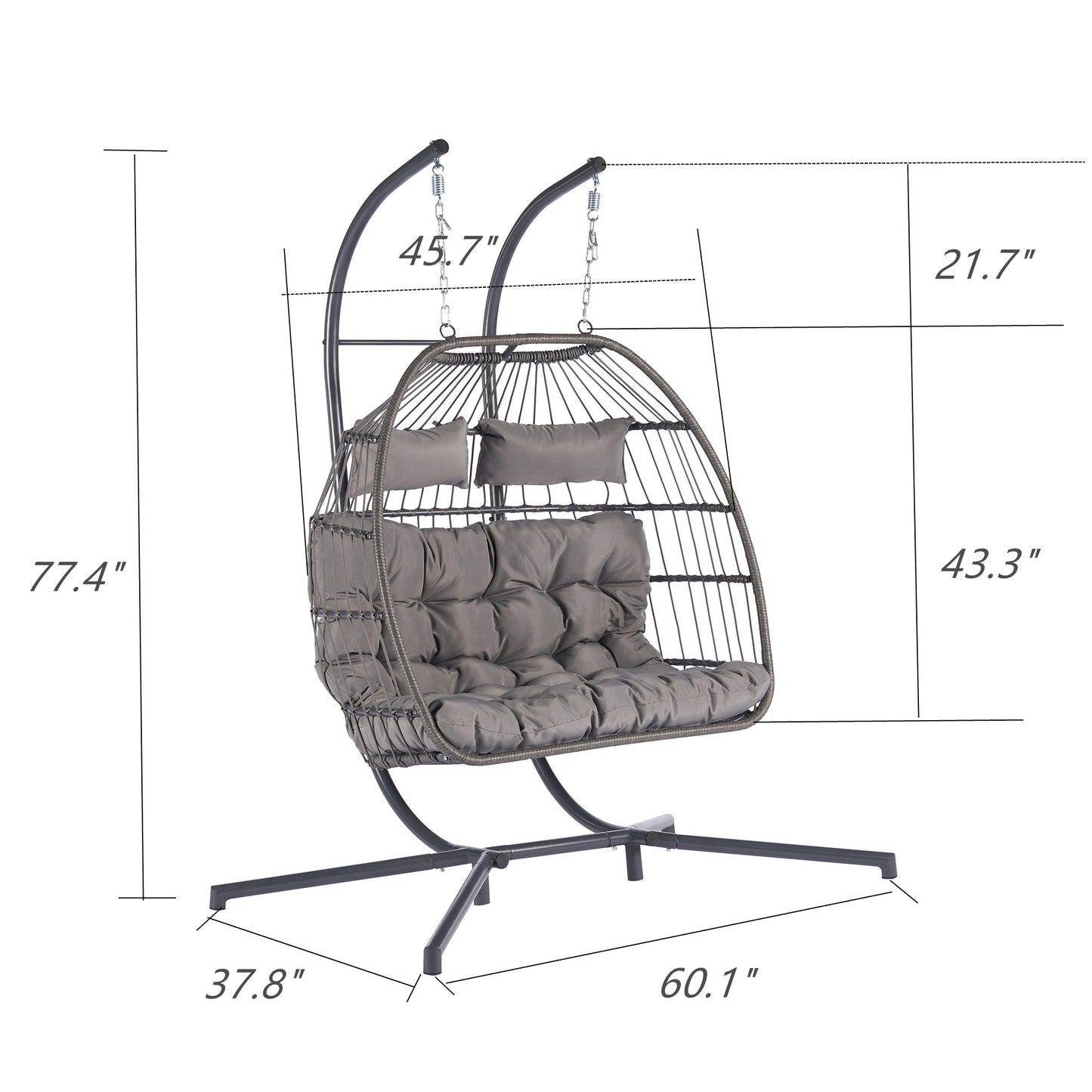 Melysen 2 Person Outdoor Rattan Hanging Chair Patio Wicker Egg Chair,Light Gray