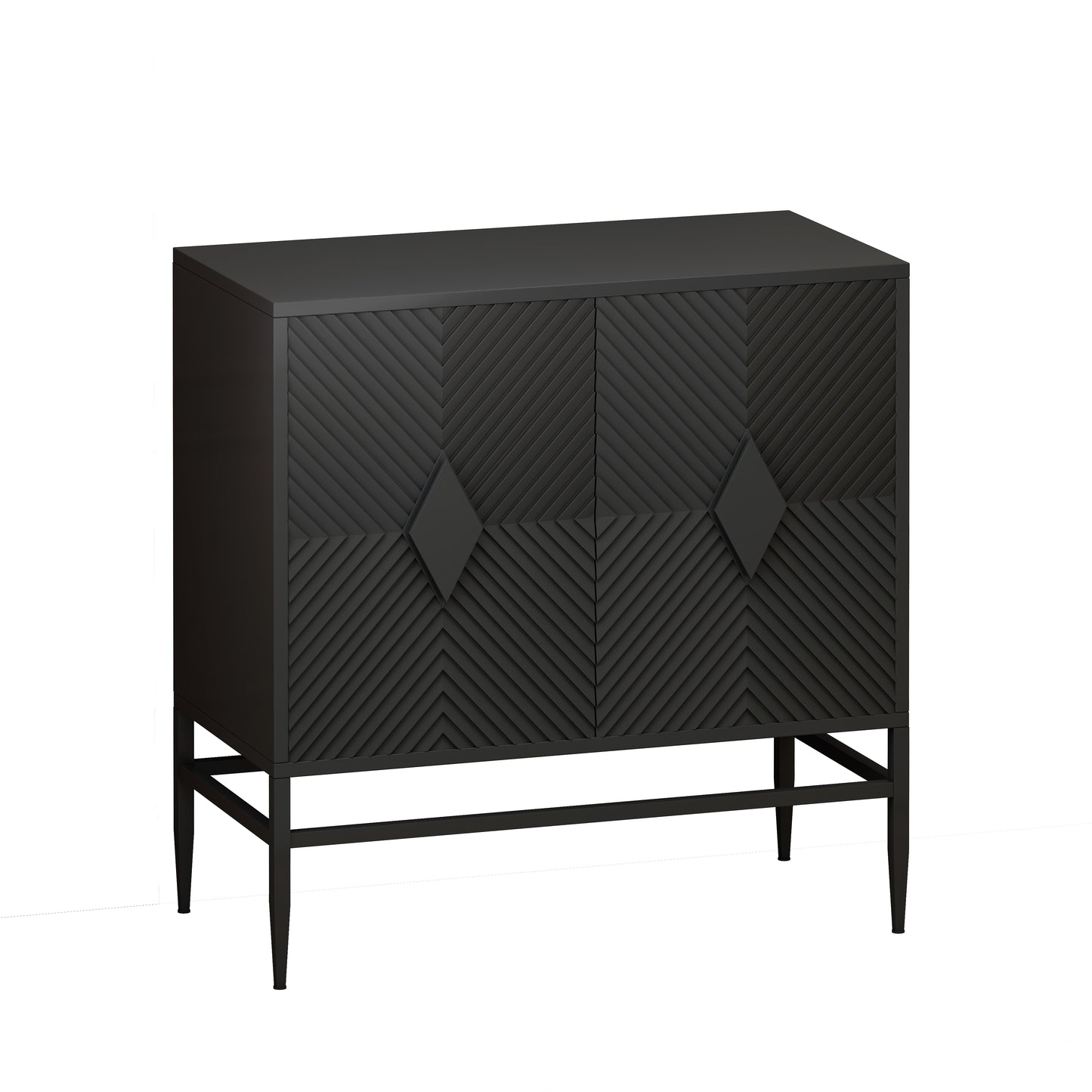 Melysen 31.50" Modern 2 Door Wooden Storage Cabinet Accent Cabinet with Metal Leg Featuring Two-tier Storage, Painted in Black