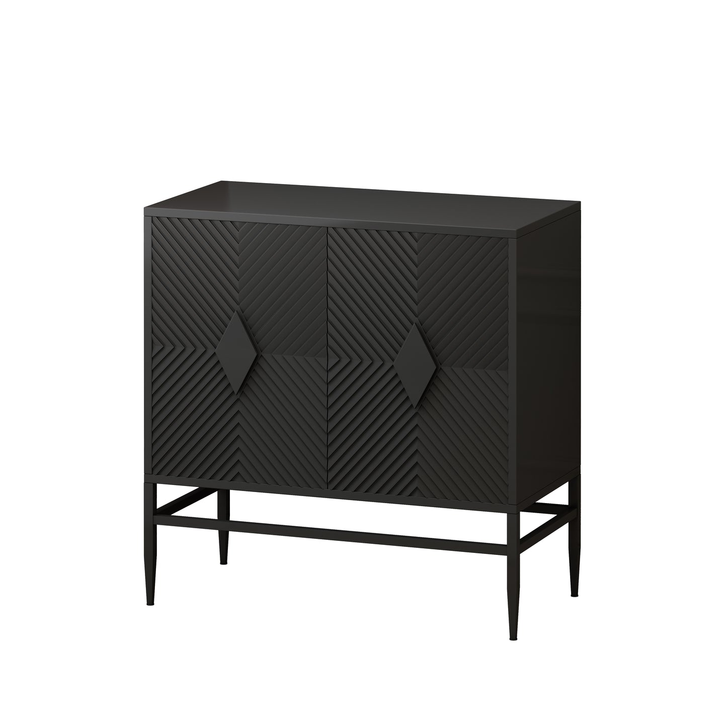 Melysen 31.50" Modern 2 Door Wooden Storage Cabinet Accent Cabinet with Metal Leg Featuring Two-tier Storage, Painted in Black