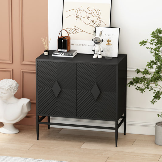 Melysen 31.50" Modern 2 Door Wooden Storage Cabinet Accent Cabinet with Metal Leg Featuring Two-tier Storage, Painted in Black