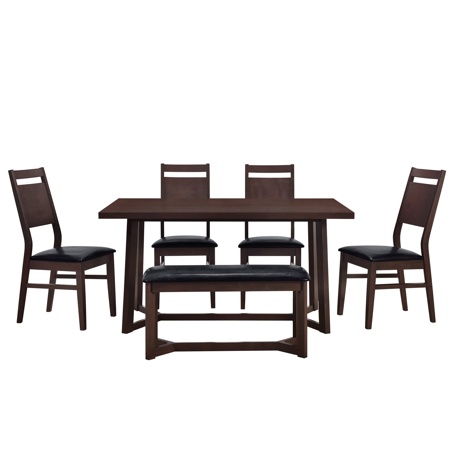 Melysen Farmhouse 6-Piece Wood Dining Table Set with 4 Upholstered Chairs and Bench