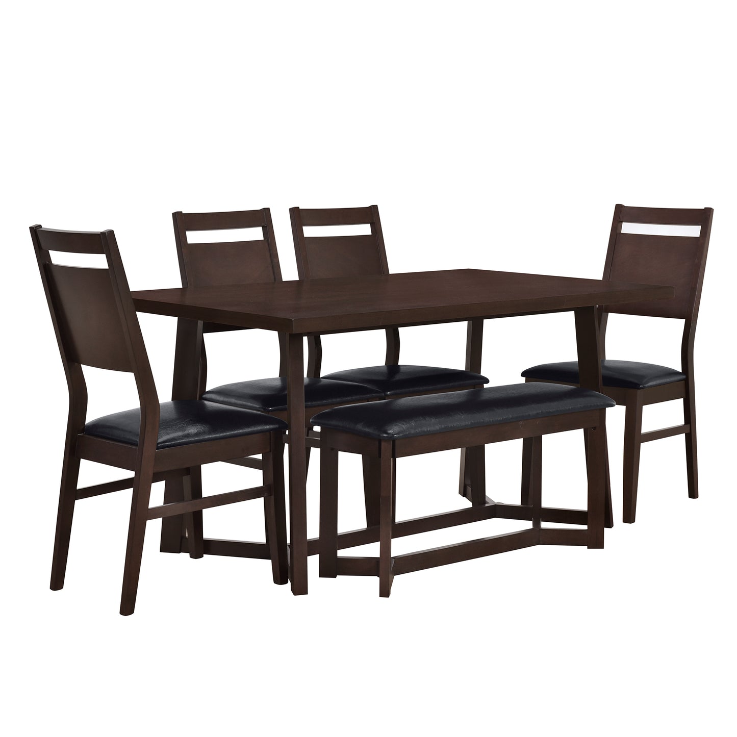 Melysen Farmhouse 6-Piece Wood Dining Table Set with 4 Upholstered Chairs and Bench