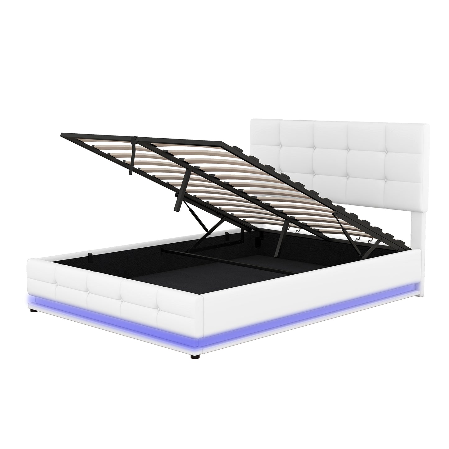 Melysen Full Size Tufted Upholstered Platform Bed with Hydraulic Storage System,PU Storage Bed with LED Lights and USB charger