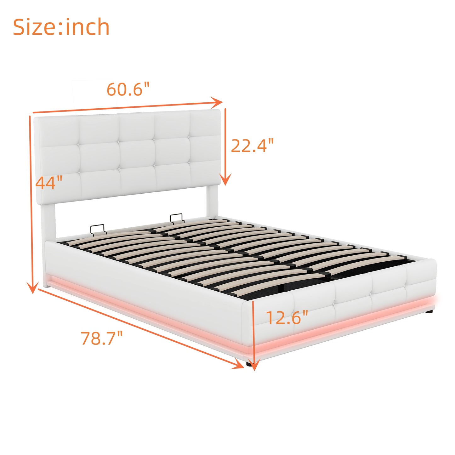 Melysen Full Size Tufted Upholstered Platform Bed with Hydraulic Storage System,PU Storage Bed with LED Lights and USB charger