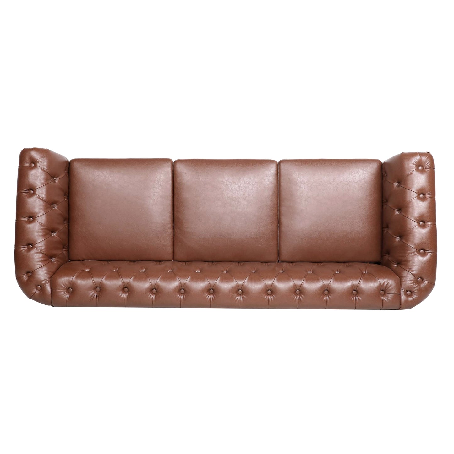 Melysen 84.65" Pu Rolled Arm Chesterfield 3seater Sofa,Brown