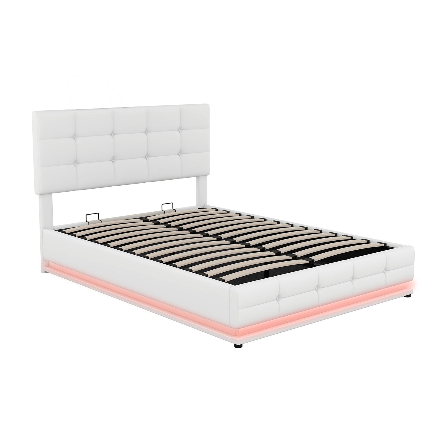 Melysen Full Size Tufted Upholstered Platform Bed with Hydraulic Storage System,PU Storage Bed with LED Lights and USB charger