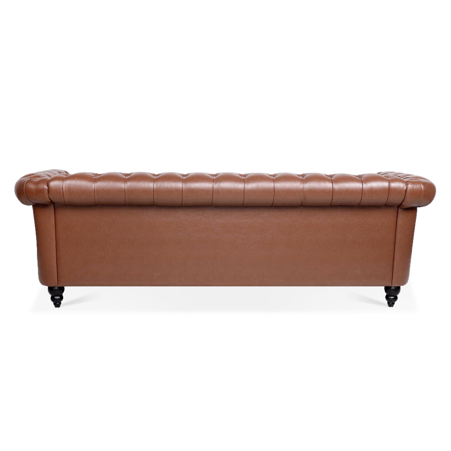 Melysen 84.65" Pu Rolled Arm Chesterfield 3seater Sofa,Brown