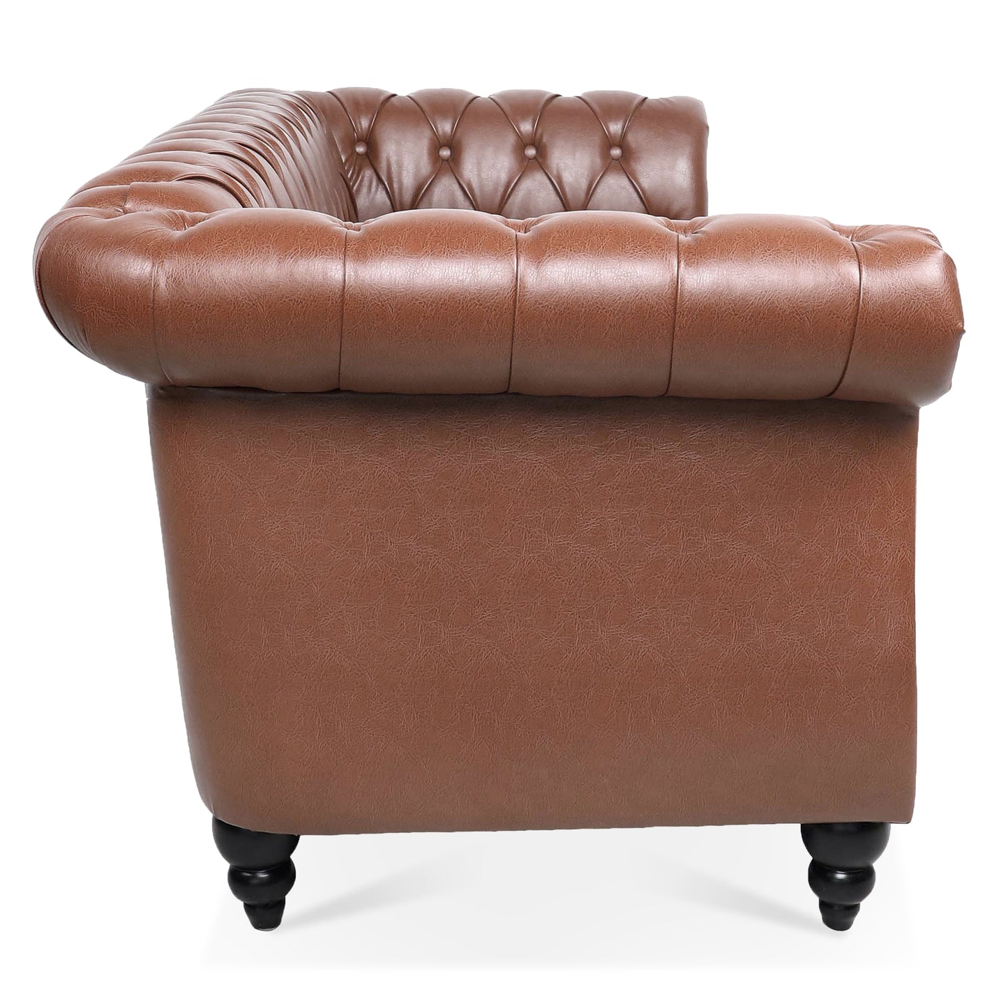 Melysen 84.65" Pu Rolled Arm Chesterfield 3seater Sofa,Brown