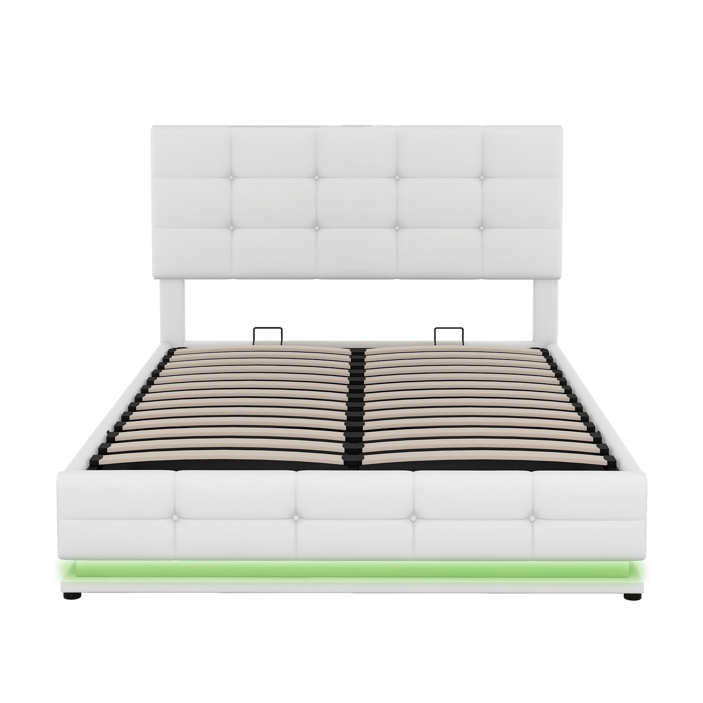 Melysen Full Size Tufted Upholstered Platform Bed with Hydraulic Storage System,PU Storage Bed with LED Lights and USB charger