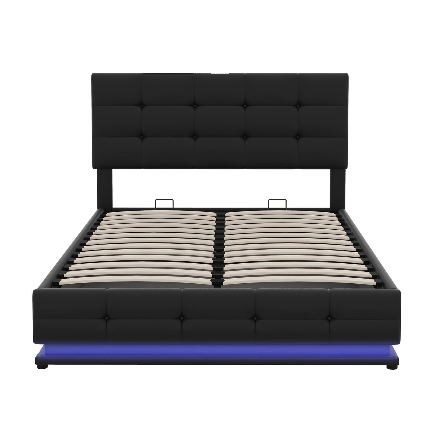 Melysen Full Size Tufted Upholstered Platform Bed with Hydraulic Storage System,PU Storage Bed with LED Lights and USB charger