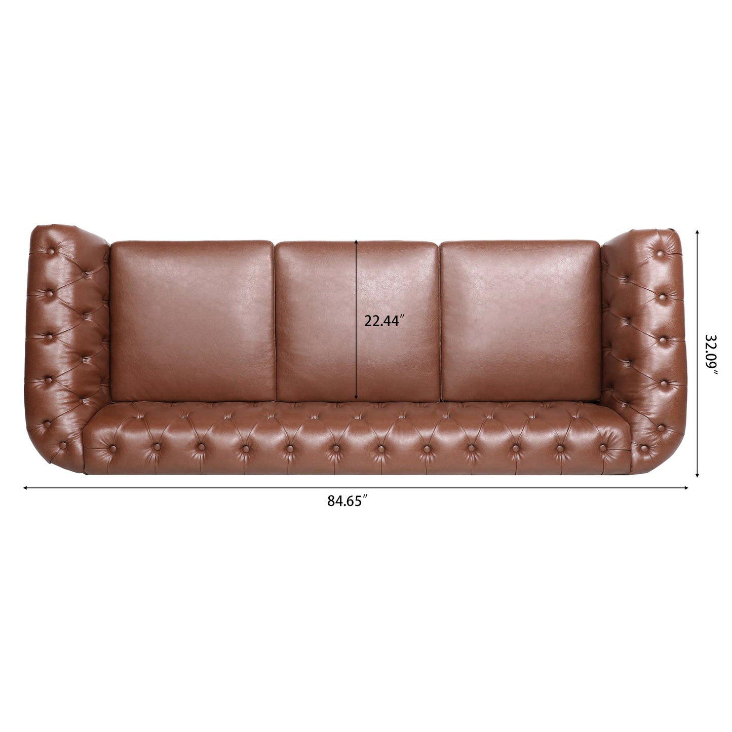 Melysen 84.65" Pu Rolled Arm Chesterfield 3seater Sofa,Brown