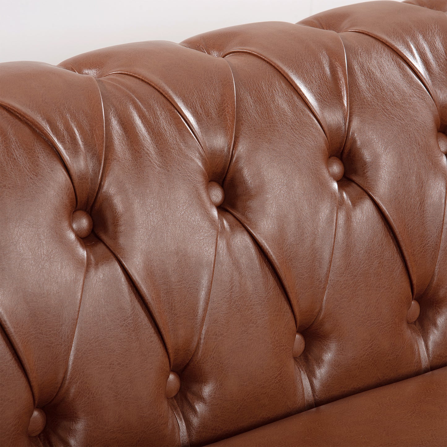 Melysen 84.65" Pu Rolled Arm Chesterfield 3seater Sofa,Brown