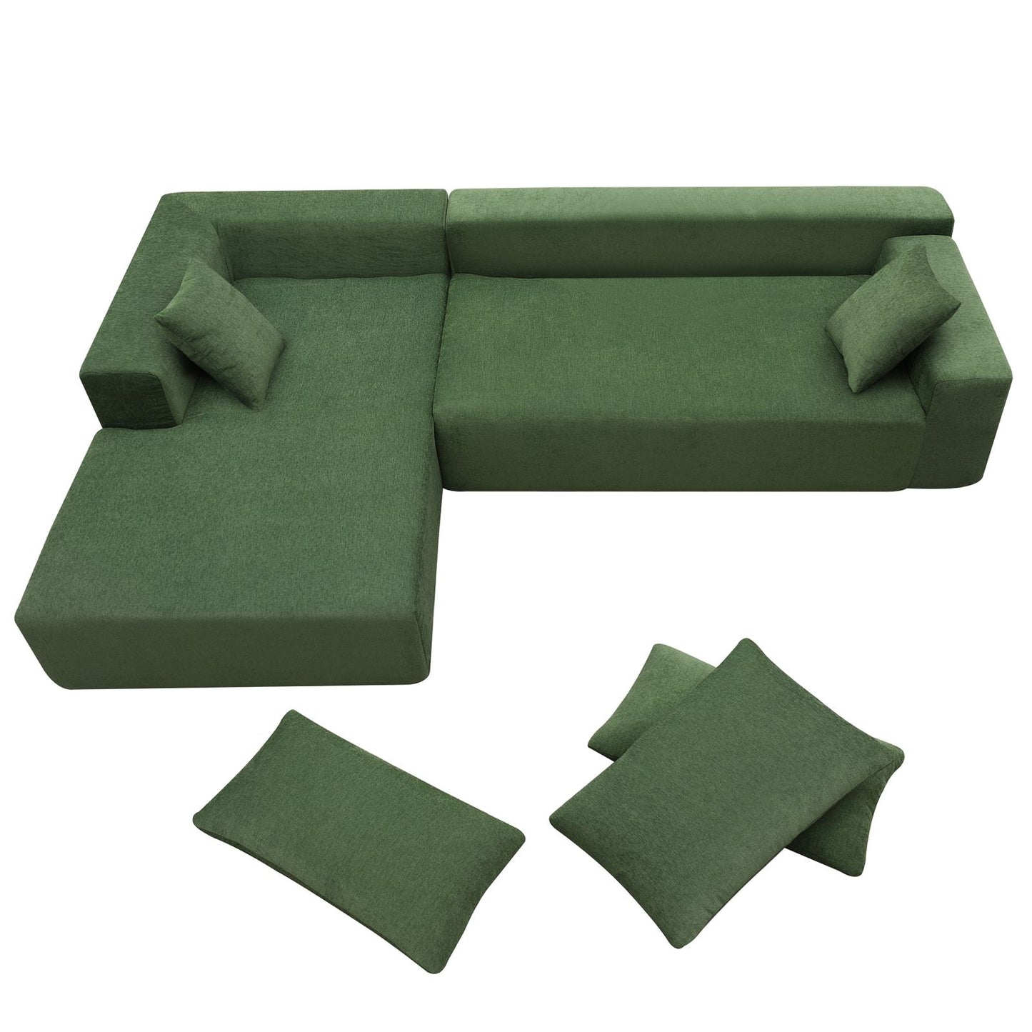 Melysen 109*68" Modular Sectional Living Room Sofa Set, Modern Minimalist Style Couch, Upholstered Sleeper Sofa for Living Room, Bedroom, Salon, 2 PC Free Combination, L-Shape, Green