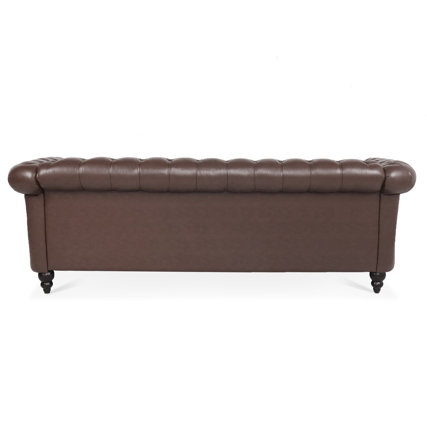 Melysen 84.65" Pu Rolled Arm Chesterfield 3seater Sofa,Dark Brown