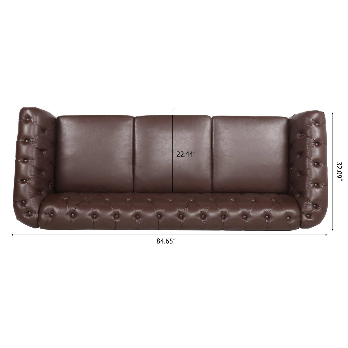 Melysen 84.65" Pu Rolled Arm Chesterfield 3seater Sofa,Dark Brown