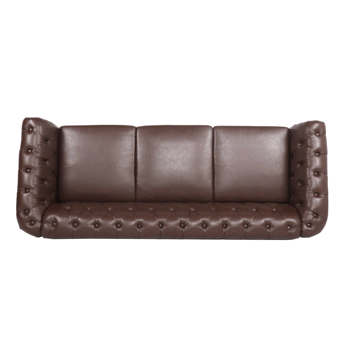 Melysen 84.65" Pu Rolled Arm Chesterfield 3seater Sofa,Dark Brown