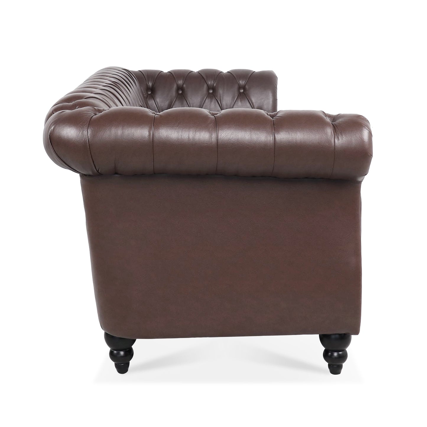 Melysen 84.65" Pu Rolled Arm Chesterfield 3seater Sofa,Dark Brown