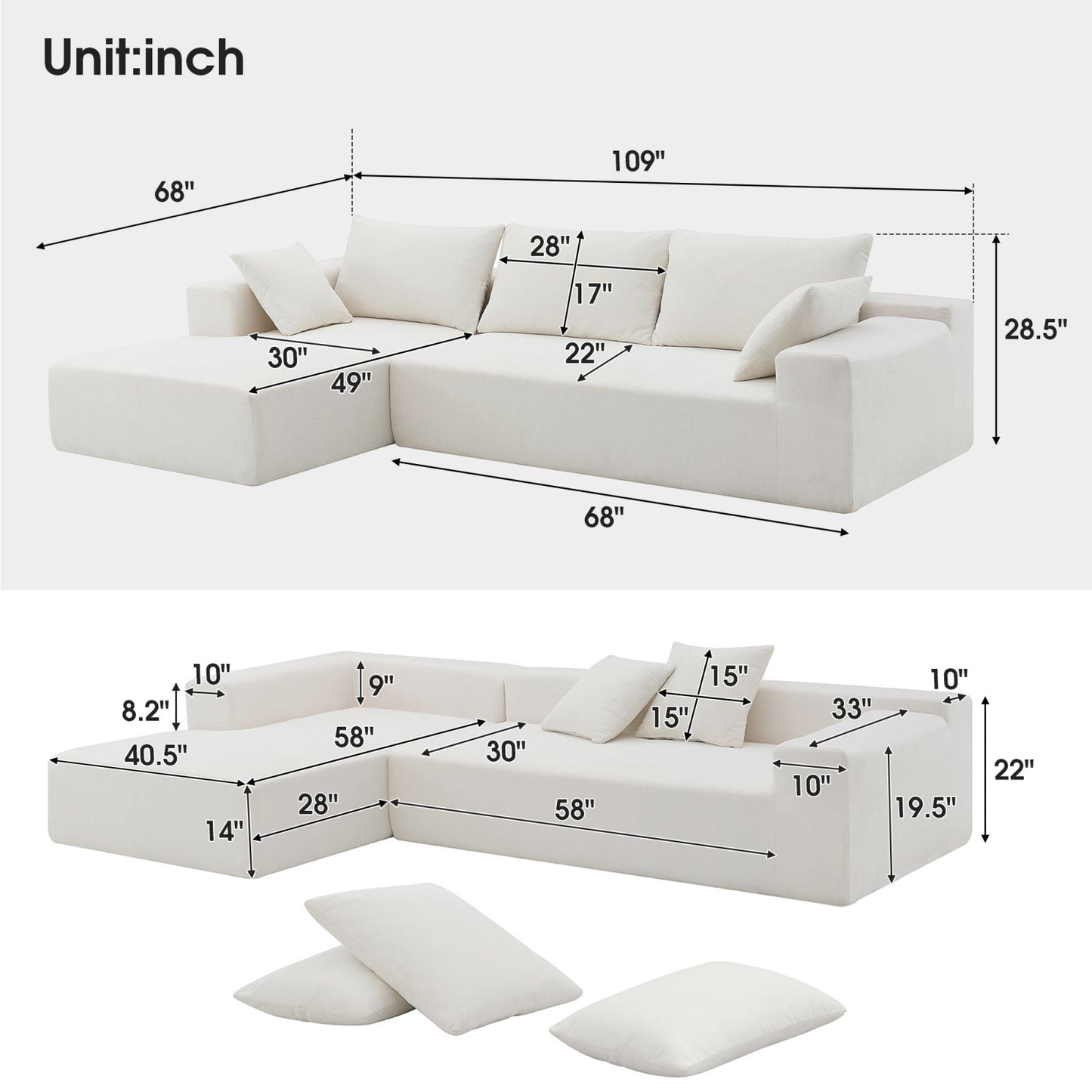 Melysen 109*68" Modular Sectional Living Room Sofa Set, Modern Minimalist Style Couch, Upholstered Sleeper Sofa for Living Room, Bedroom, Salon, 2 PC Free Combination, L-Shape, Green