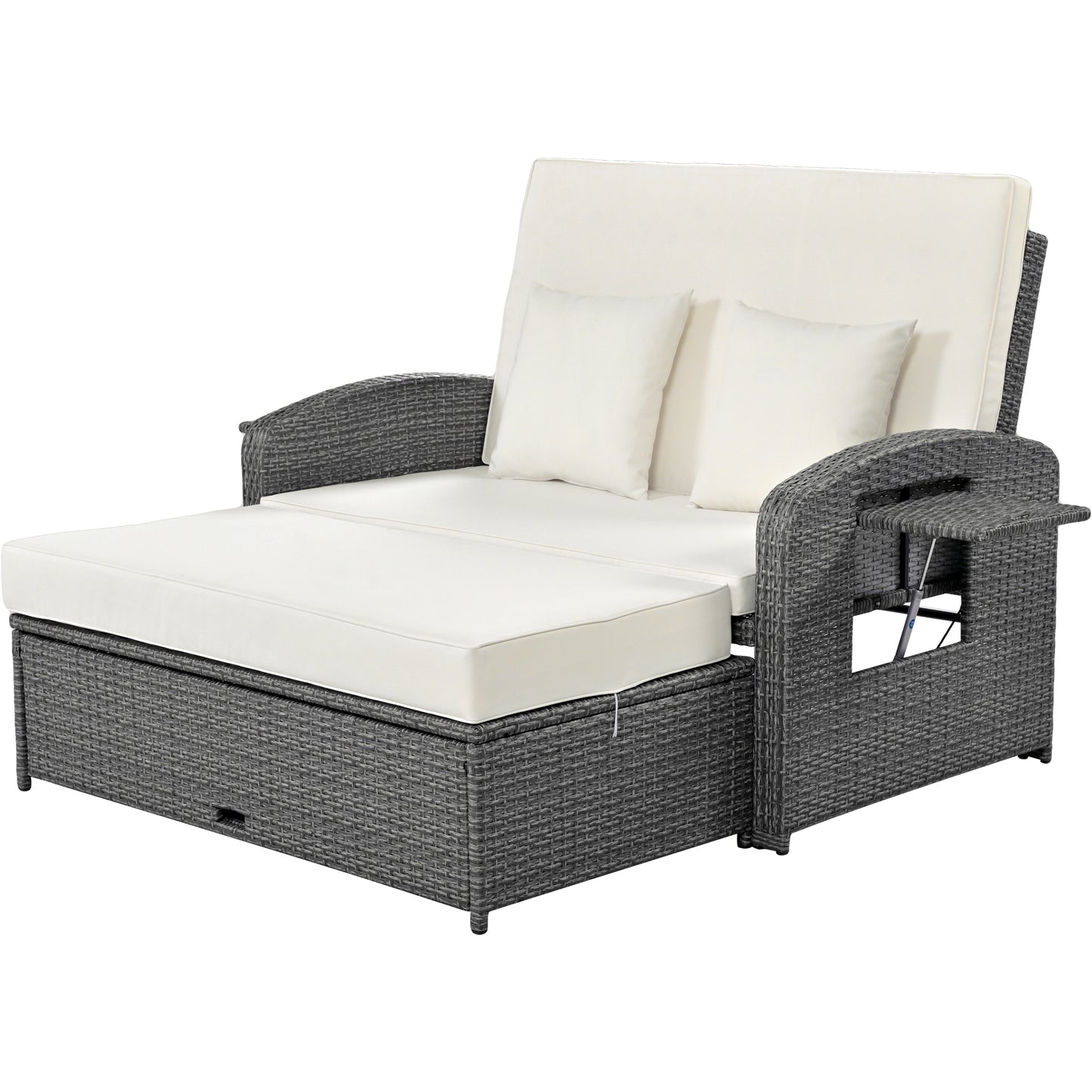 Melysen PE Wicker Rattan Double Chaise Lounge, 2-Person Reclining Daybed with Adjustable Back and Cushions, Free Furniture Protection Cover