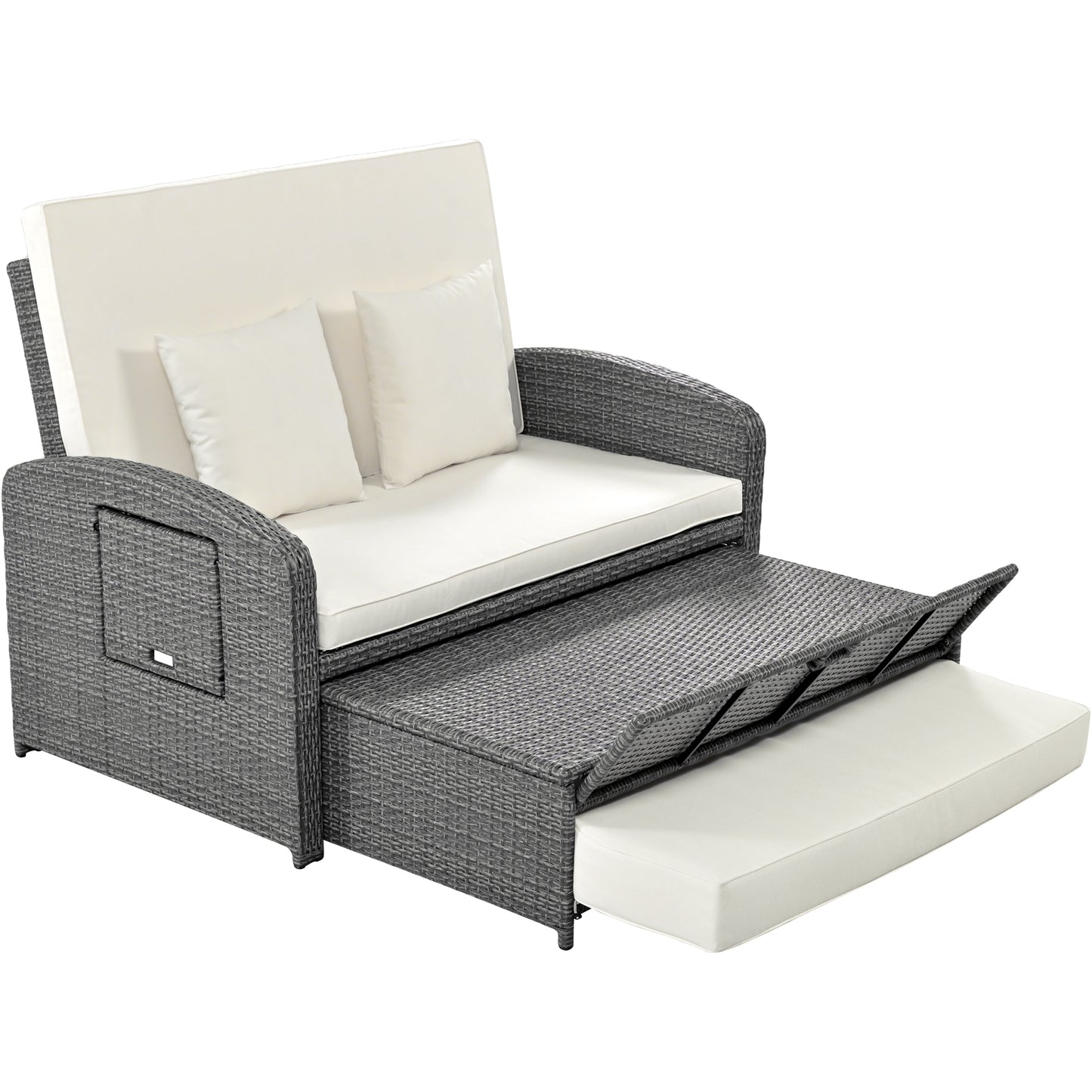 Melysen PE Wicker Rattan Double Chaise Lounge, 2-Person Reclining Daybed with Adjustable Back and Cushions, Free Furniture Protection Cover