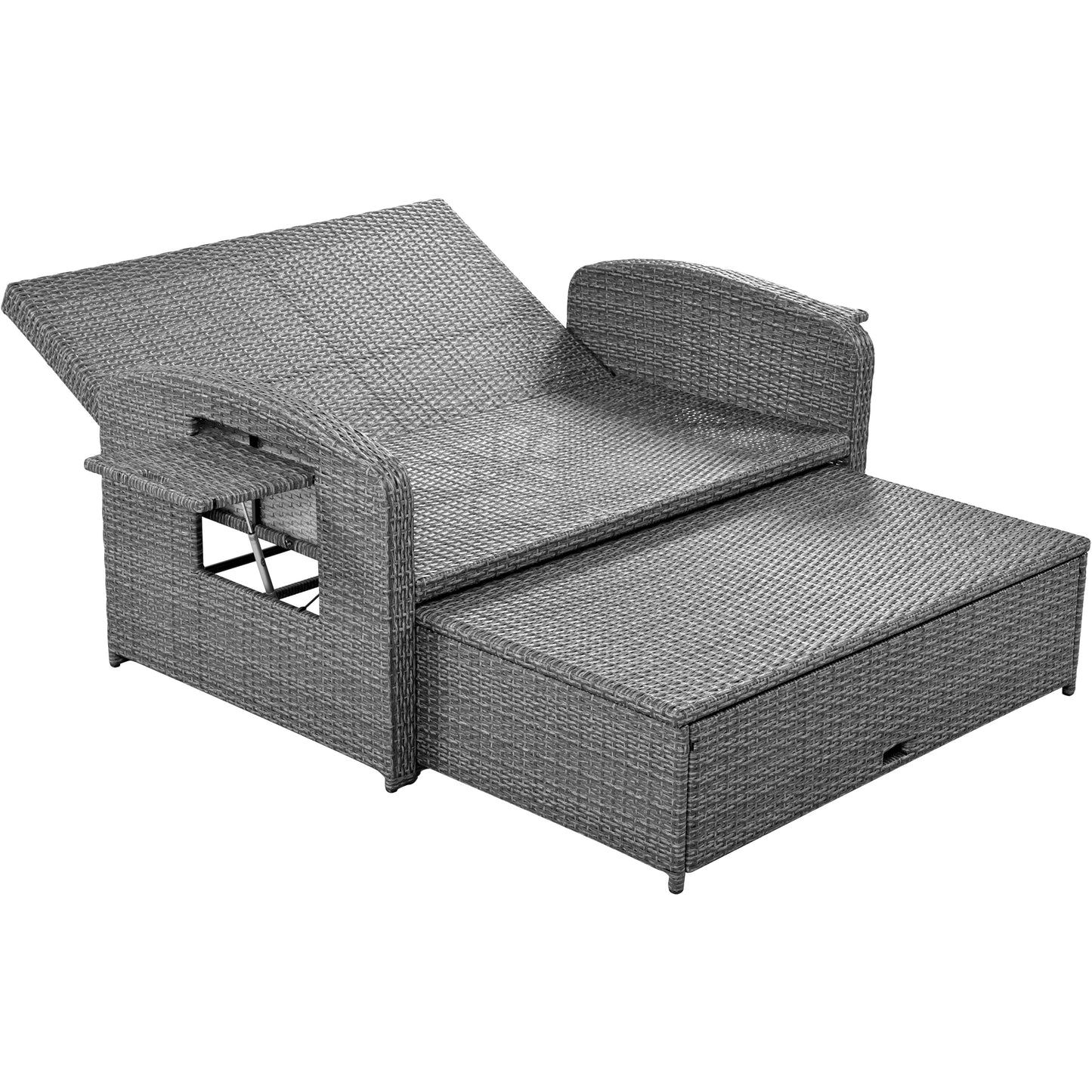 Melysen PE Wicker Rattan Double Chaise Lounge, 2-Person Reclining Daybed with Adjustable Back and Cushions, Free Furniture Protection Cover