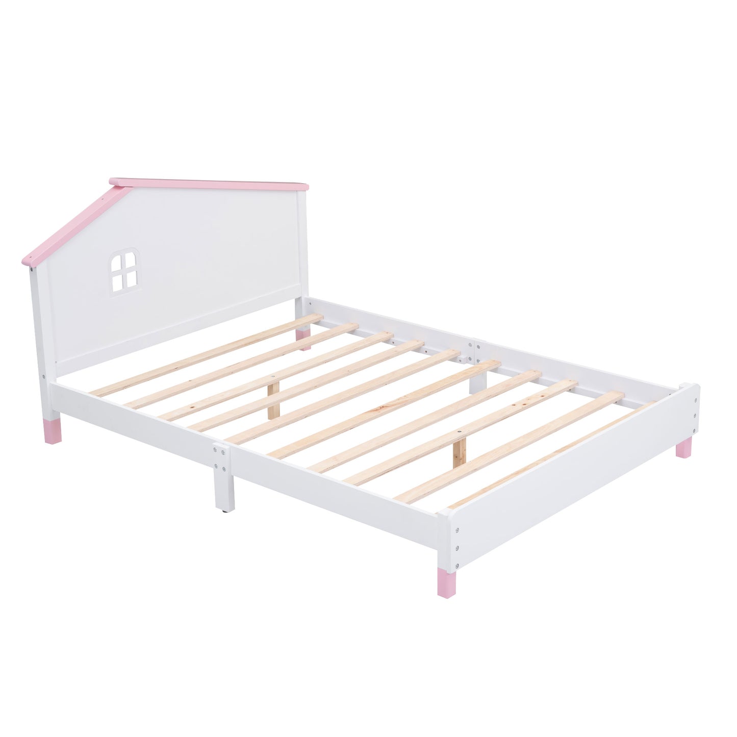 Melysen 3-Pieces Bedroom Sets Full Size Platform Bed with Nightstand and Storage dresser,White+Pink