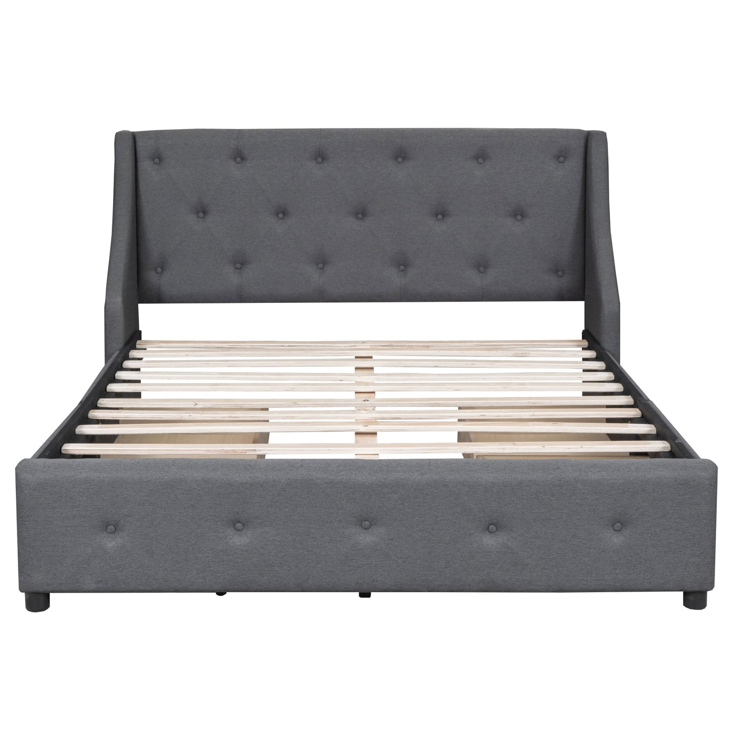 Melysen Upholstered Platform Bed with Wingback Tufted Headboard and 4 Drawers, No Box Spring Needed, Linen Fabric, Queen Size