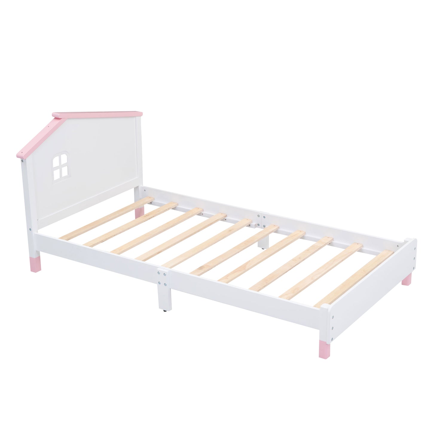 Melysen 3-Pieces Bedroom Sets Twin Size Platform Bed with Nightstand and Storage dresser,White+Pink