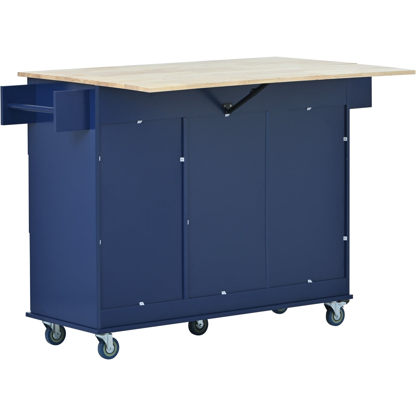 Melysen Rolling Mobile Kitchen Island with Drop Leaf - Solid Wood Top, Locking Wheels & Storage Cabinet 52.7 Inch Width(Dark blue)