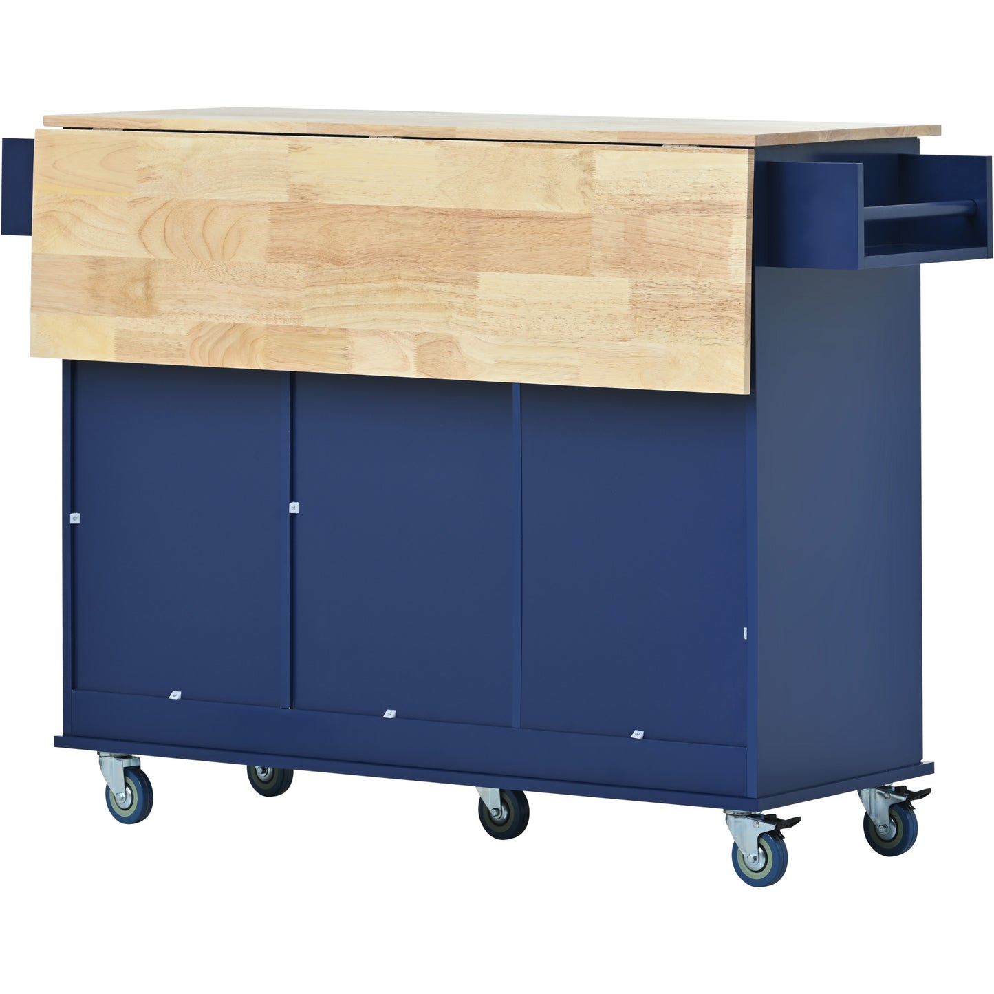 Melysen Rolling Mobile Kitchen Island with Drop Leaf - Solid Wood Top, Locking Wheels & Storage Cabinet 52.7 Inch Width(Dark blue)