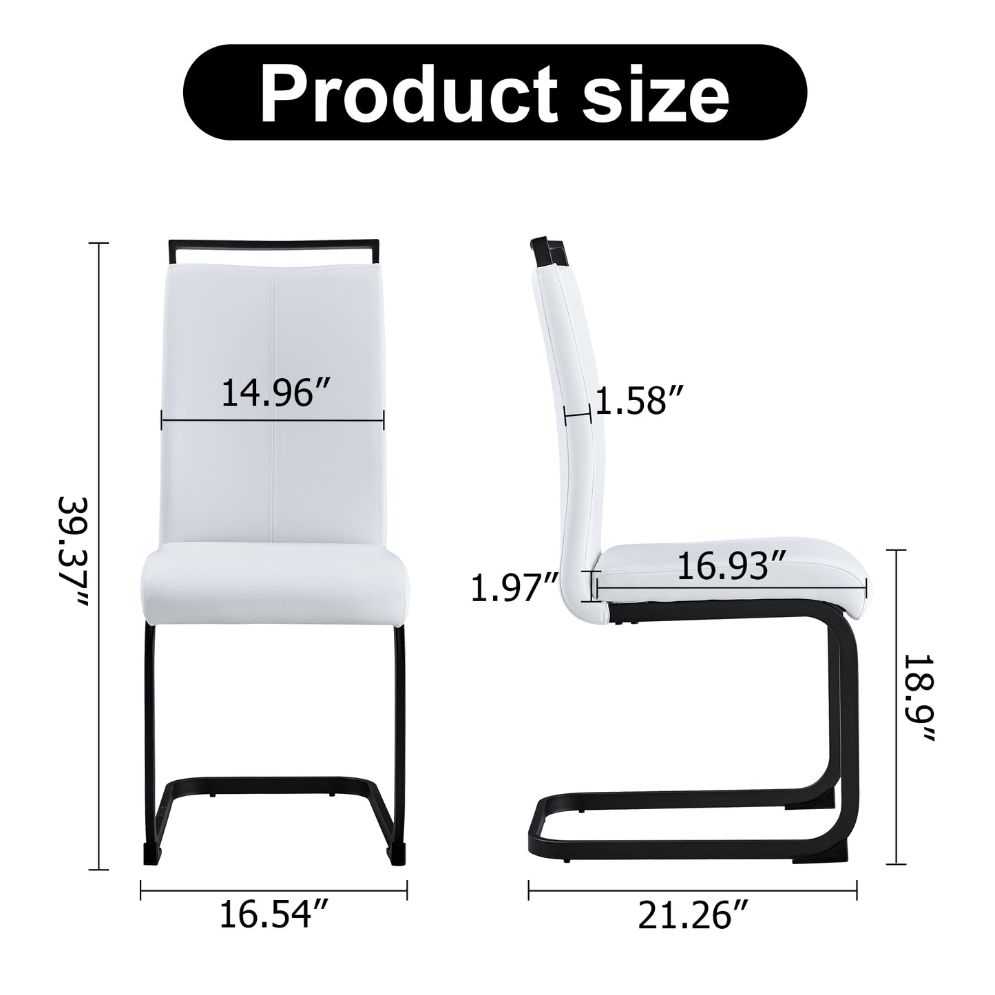 Melysen White Imitation Marble Tabletop, and Mdf Leg Dining Table. 4 Dining Chairs with White Pu Backrest Cushions and Black Metal Legs. Table Size 63"* 35.4" * 30"