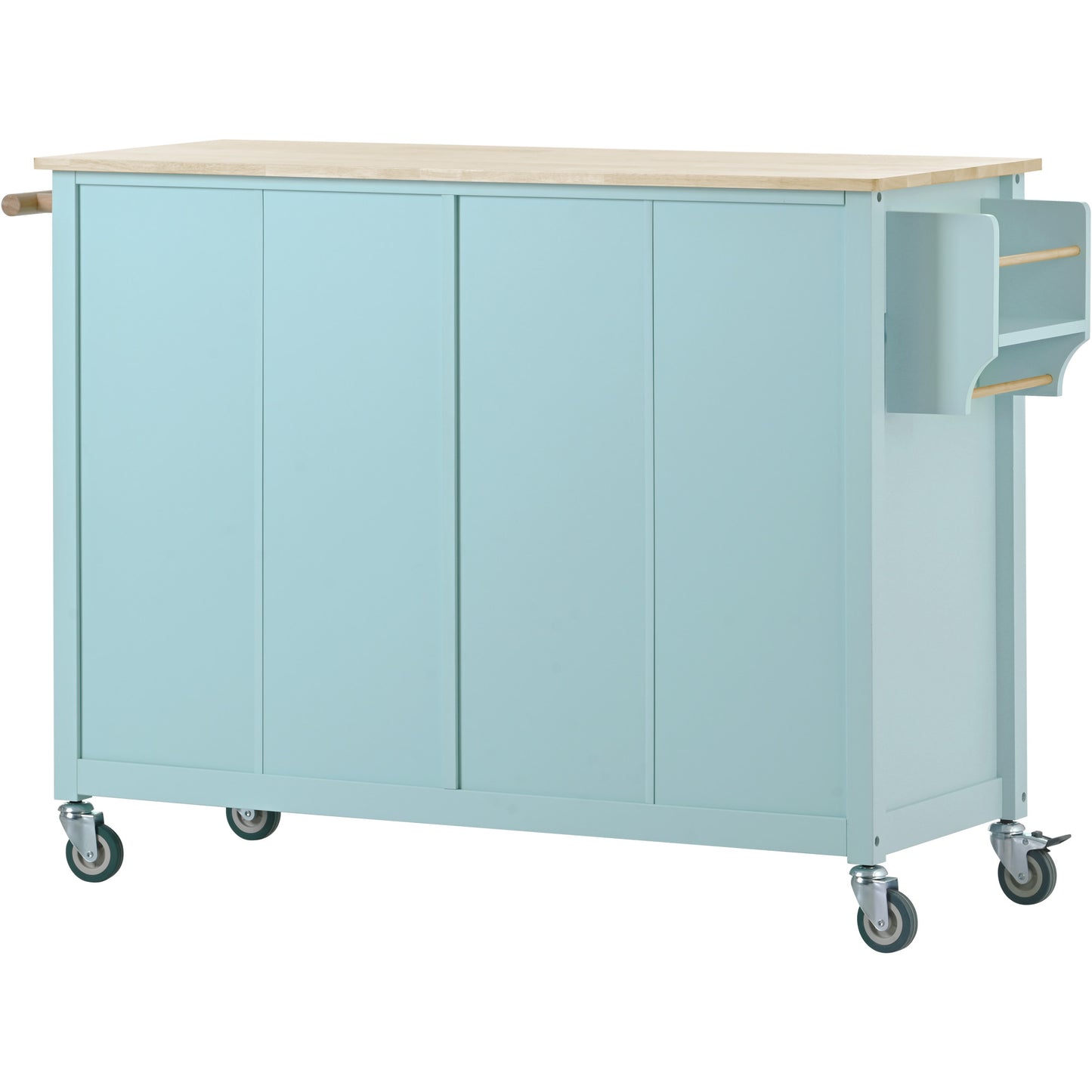 Melysen Kitchen Island Cart with 4 Door Cabinet and Two Drawers and 2 Locking Wheels - Solid Wood Top, Adjustable Shelves, Spice & Towel Rack(Mint Green)