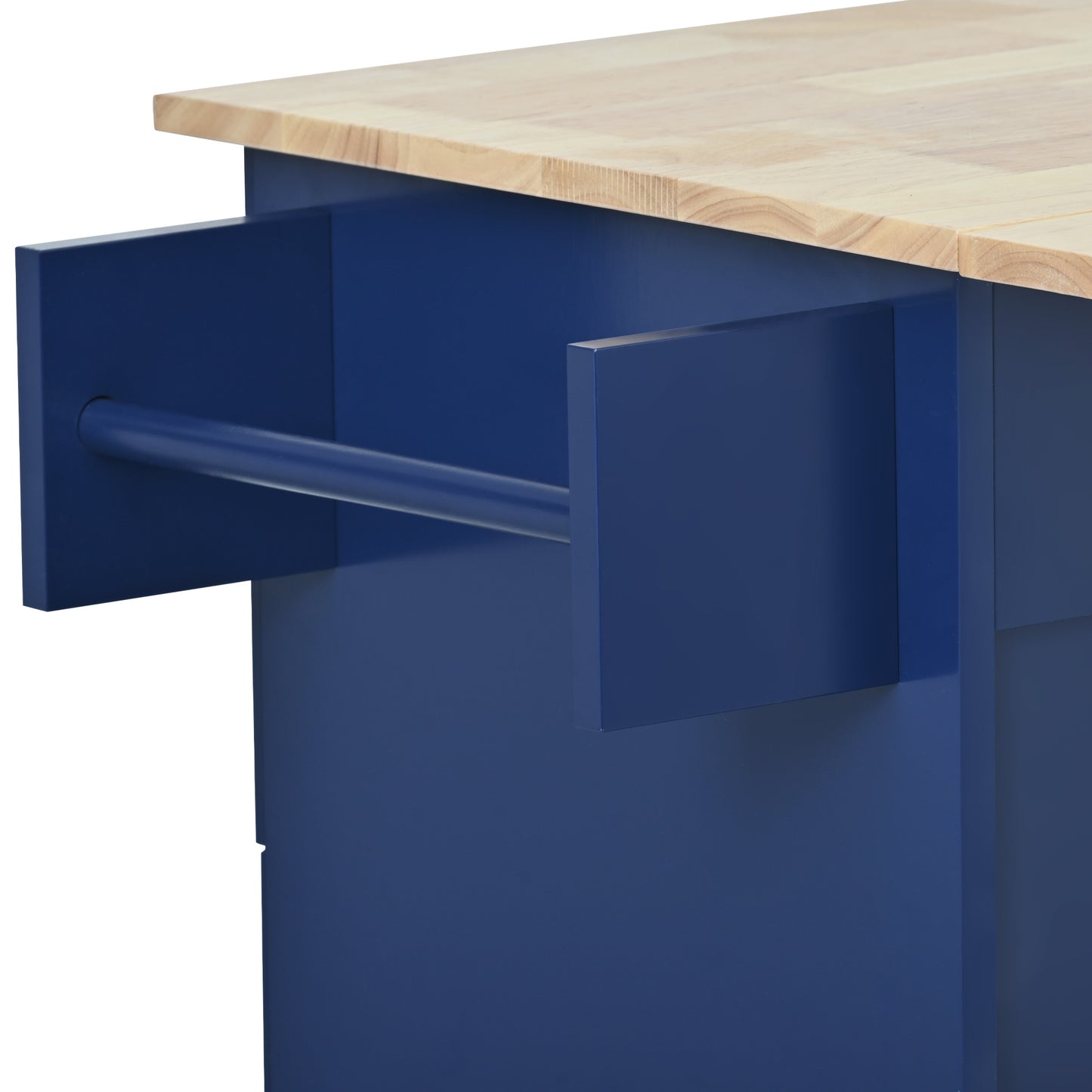 Melysen Rolling Mobile Kitchen Island with Drop Leaf - Solid Wood Top, Locking Wheels & Storage Cabinet 52.7 Inch Width(Dark blue)