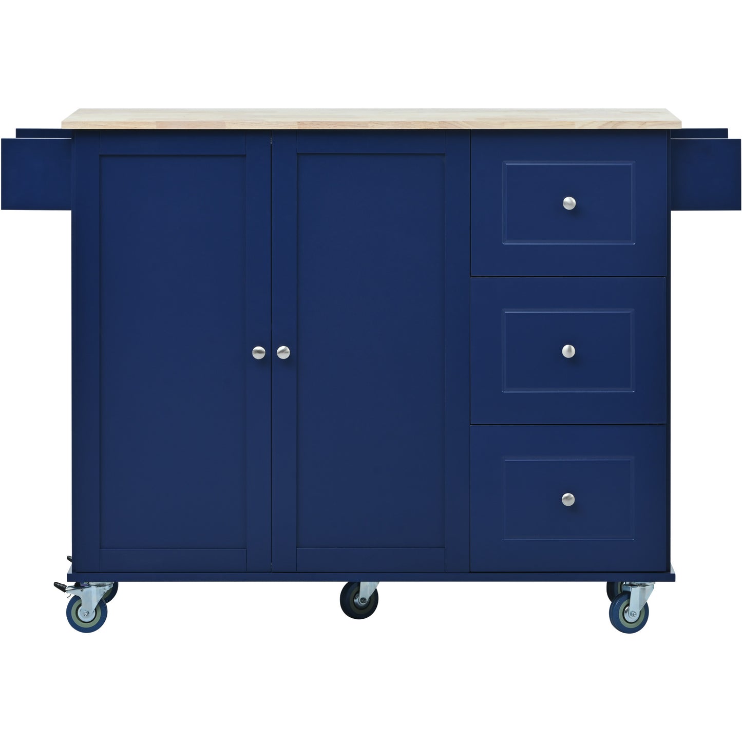 Melysen Rolling Mobile Kitchen Island with Drop Leaf - Solid Wood Top, Locking Wheels & Storage Cabinet 52.7 Inch Width(Dark blue)