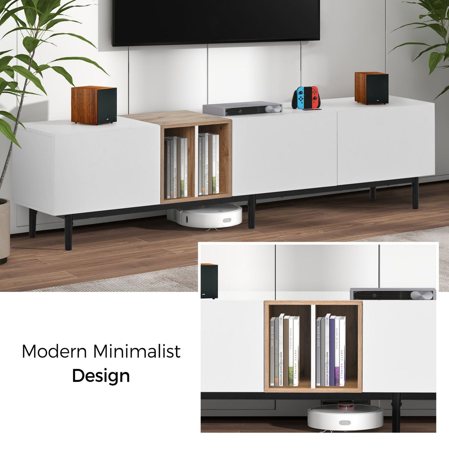 Melysen Modern TV Stand for 80" TV with 3 Doors, Media Console Table, Entertainment Center with Large Storage Cabinet for Living Room, Bedroom,White