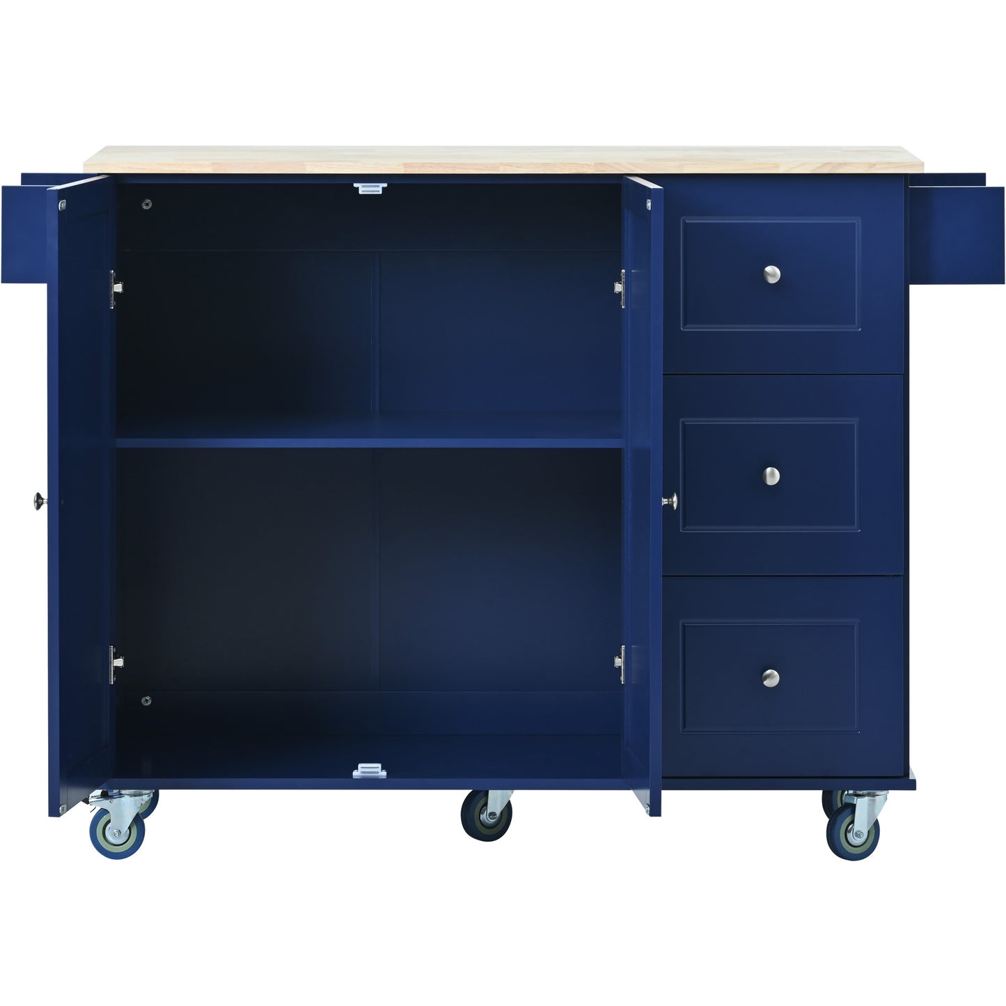 Melysen Rolling Mobile Kitchen Island with Drop Leaf - Solid Wood Top, Locking Wheels & Storage Cabinet 52.7 Inch Width(Dark blue)