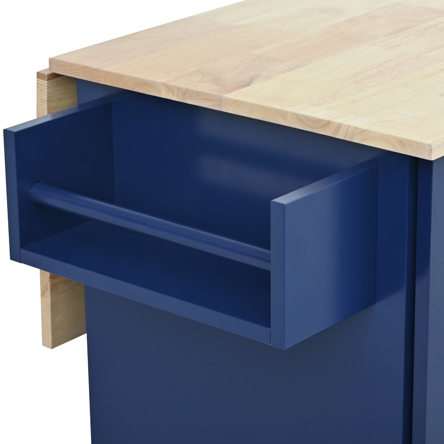 Melysen Rolling Mobile Kitchen Island with Drop Leaf - Solid Wood Top, Locking Wheels & Storage Cabinet 52.7 Inch Width(Dark blue)