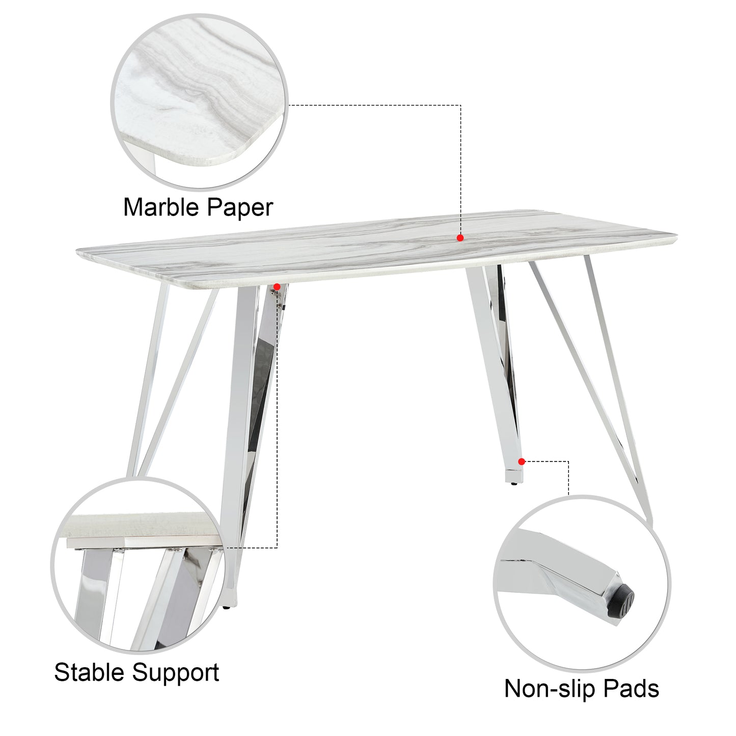 Melysen Dining Table Spacious Mdf Top Dining Table with Plating Legs