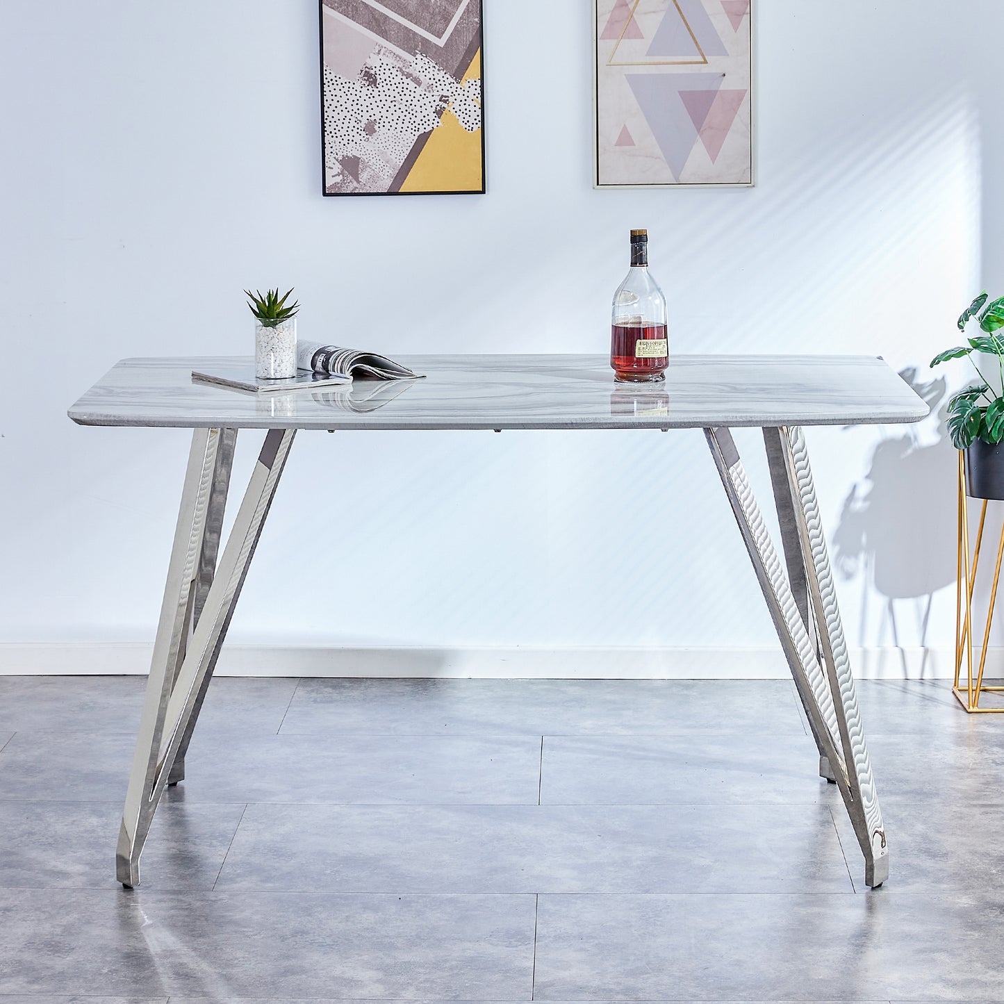 Melysen Dining Table Spacious Mdf Top Dining Table with Plating Legs