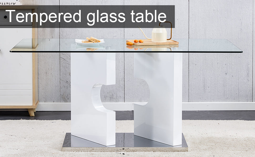 Melysen Large Modern Minimalist Rectangular Glass Dining Table, Suitable For 6-8 People, Equipped with 0.31"Thick Tempered Glass Tabletop and Mdf Board Irregular Support