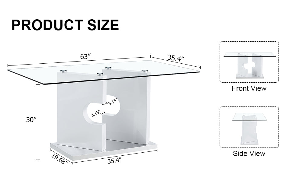 Melysen Large Modern Minimalist Rectangular Glass Dining Table, Suitable For 6-8 People, Equipped with 0.31"Thick Tempered Glass Tabletop and Mdf Board Irregular Support