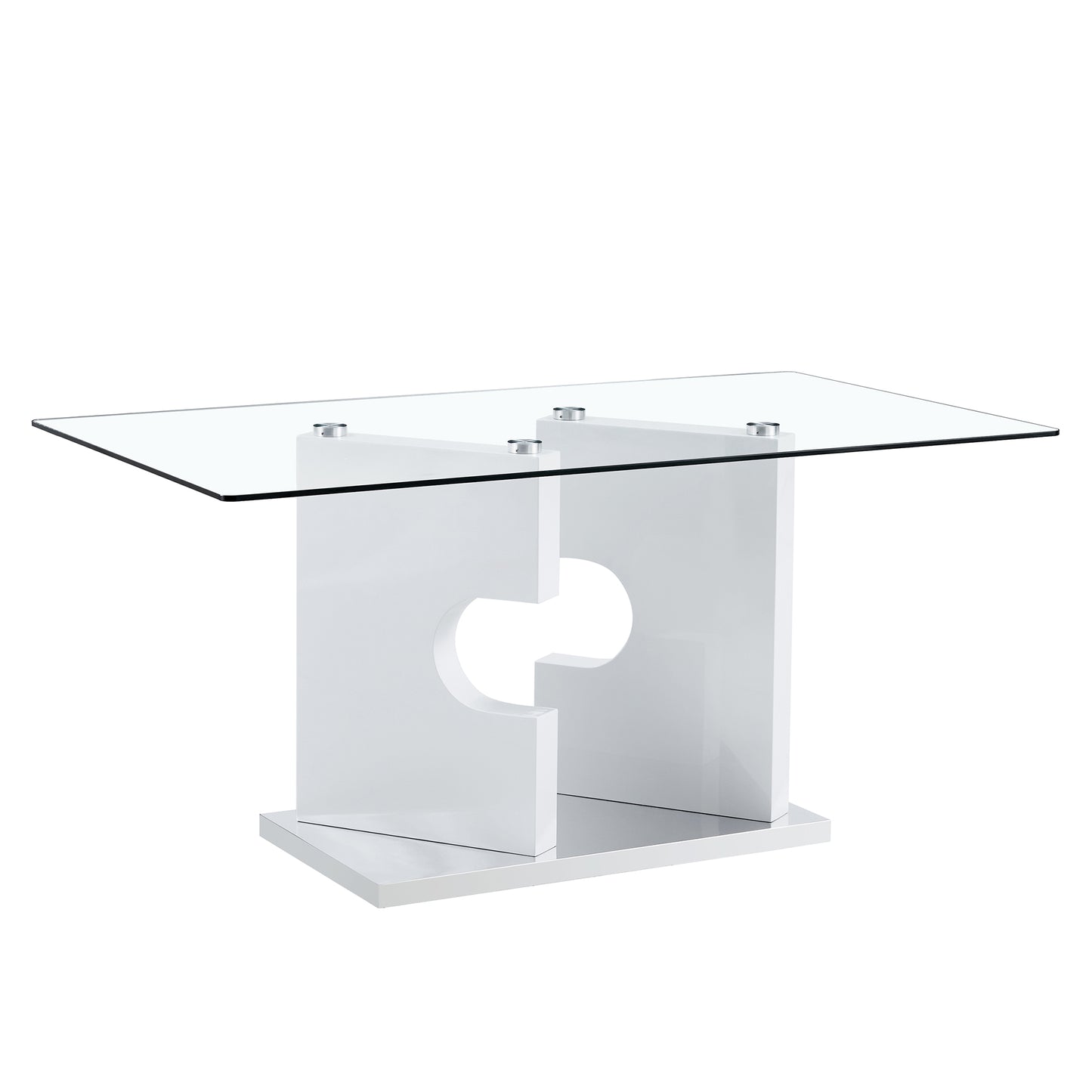 Melysen Large Modern Minimalist Rectangular Glass Dining Table, Suitable For 6-8 People, Equipped with 0.31"Thick Tempered Glass Tabletop and Mdf Board Irregular Support