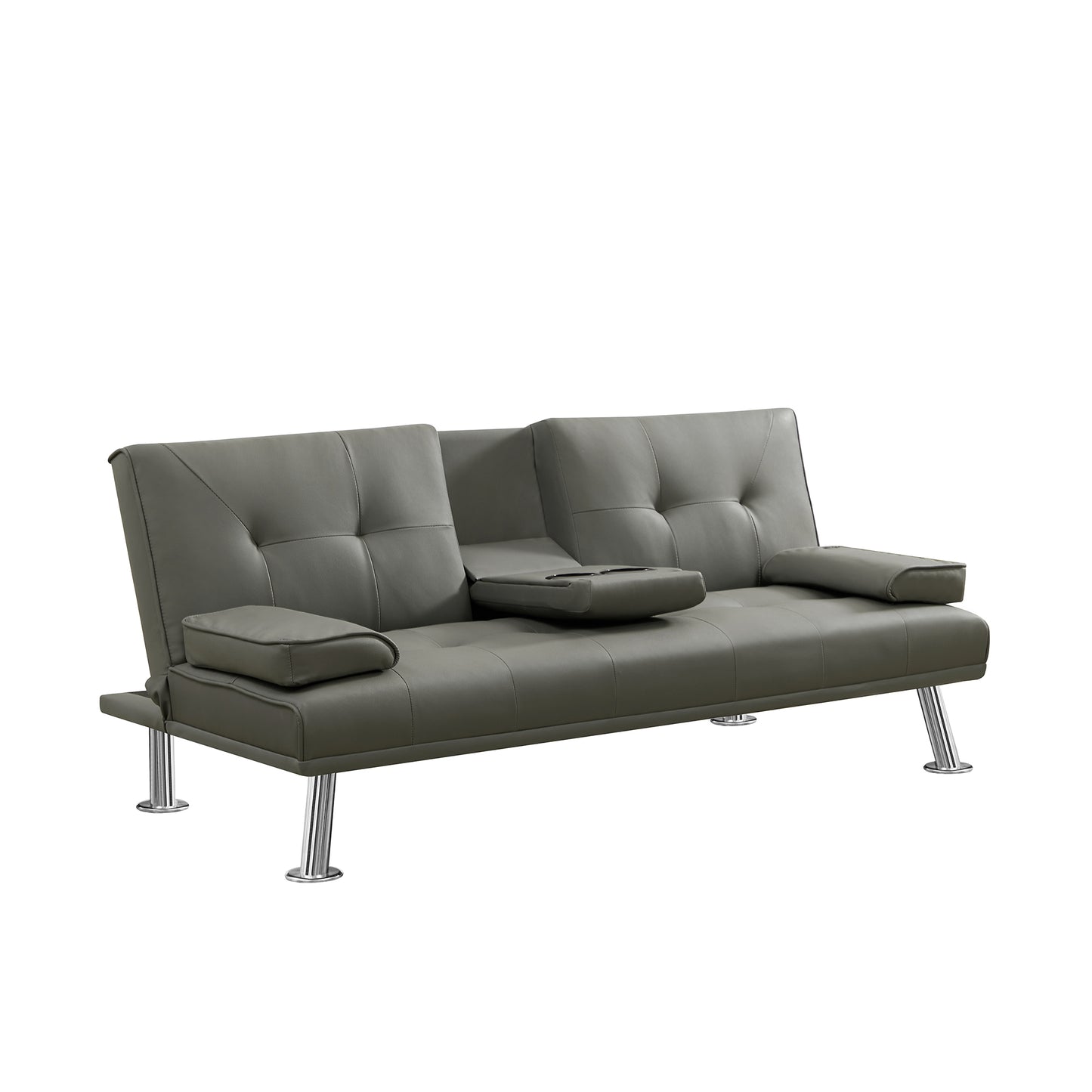 Melysen Grey Pu Sofa Bed With Cup Holder