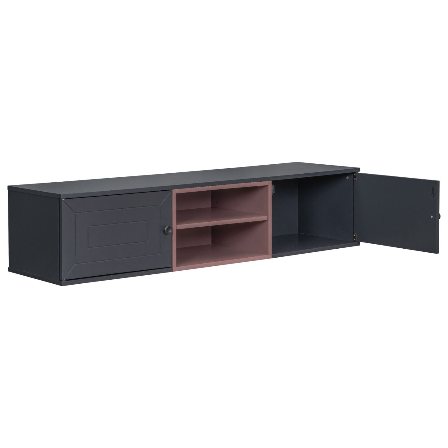 Melysen Wall Mounted 65" Floating TV Stand with Large Storage Space, 3 Levels Adjustable shelves, Magnetic Cabinet Door, Cable Management,Black