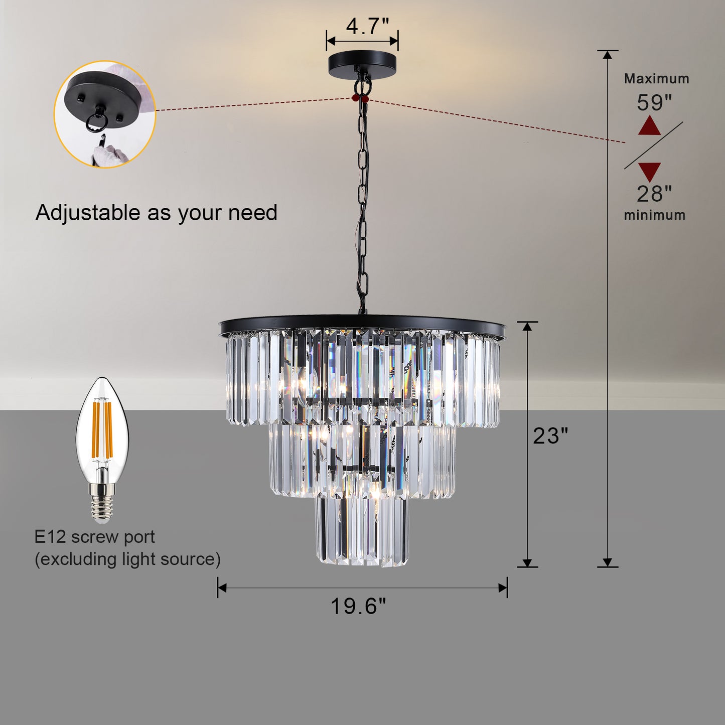 7-E12 Black Luxury Crystal Chandelier(No Bulbs)