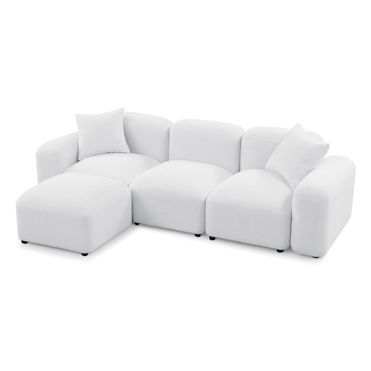 Melysen L-Shape Modular Sectional Sofa, DIY Combination,Teddy Fabric,White