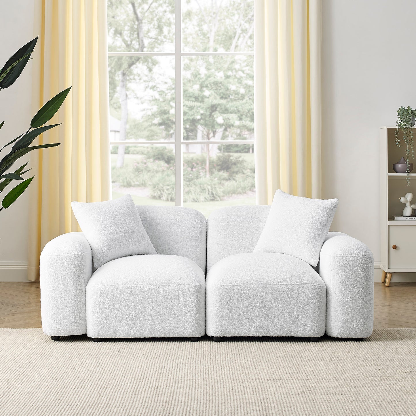 Melysen L-Shape Modular Sectional Sofa, DIY Combination,Teddy Fabric,White