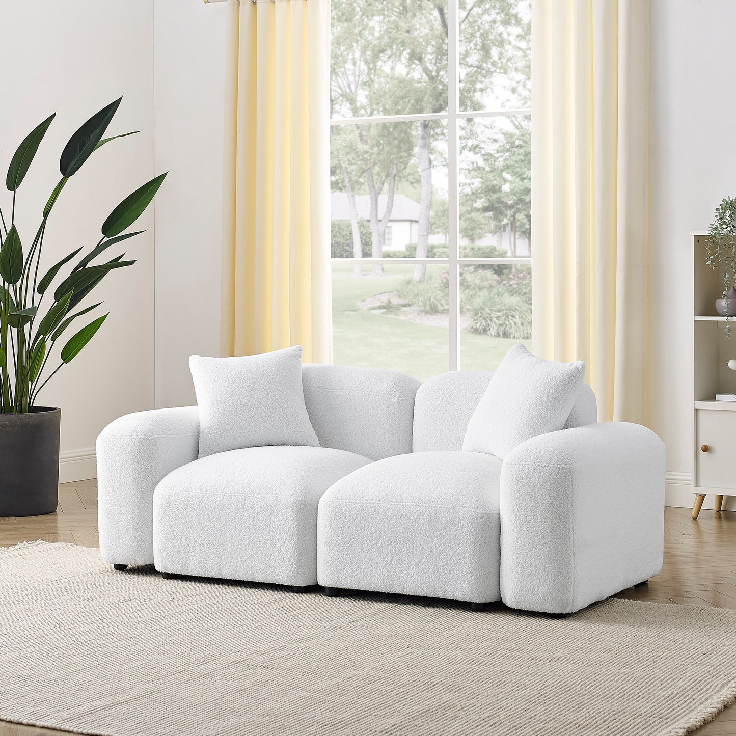 Melysen L-Shape Modular Sectional Sofa, DIY Combination,Teddy Fabric,White